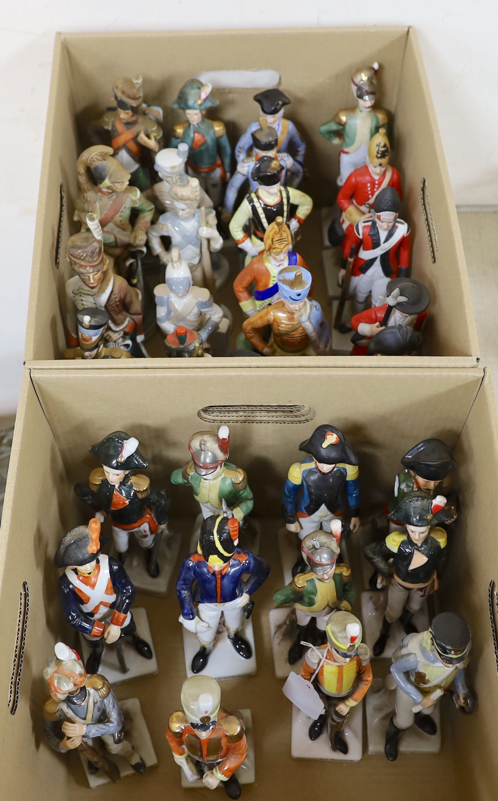 A collection of ceramic military soldiers